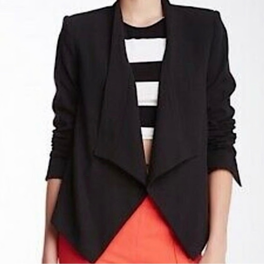 BCBGMaxAzria Black Open-Front Blazer Abree XS Draped Versatile Style